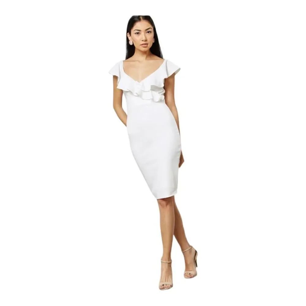 Just Me White Ruffle Bodycon Midi Dress Bridal Party Size M NWT